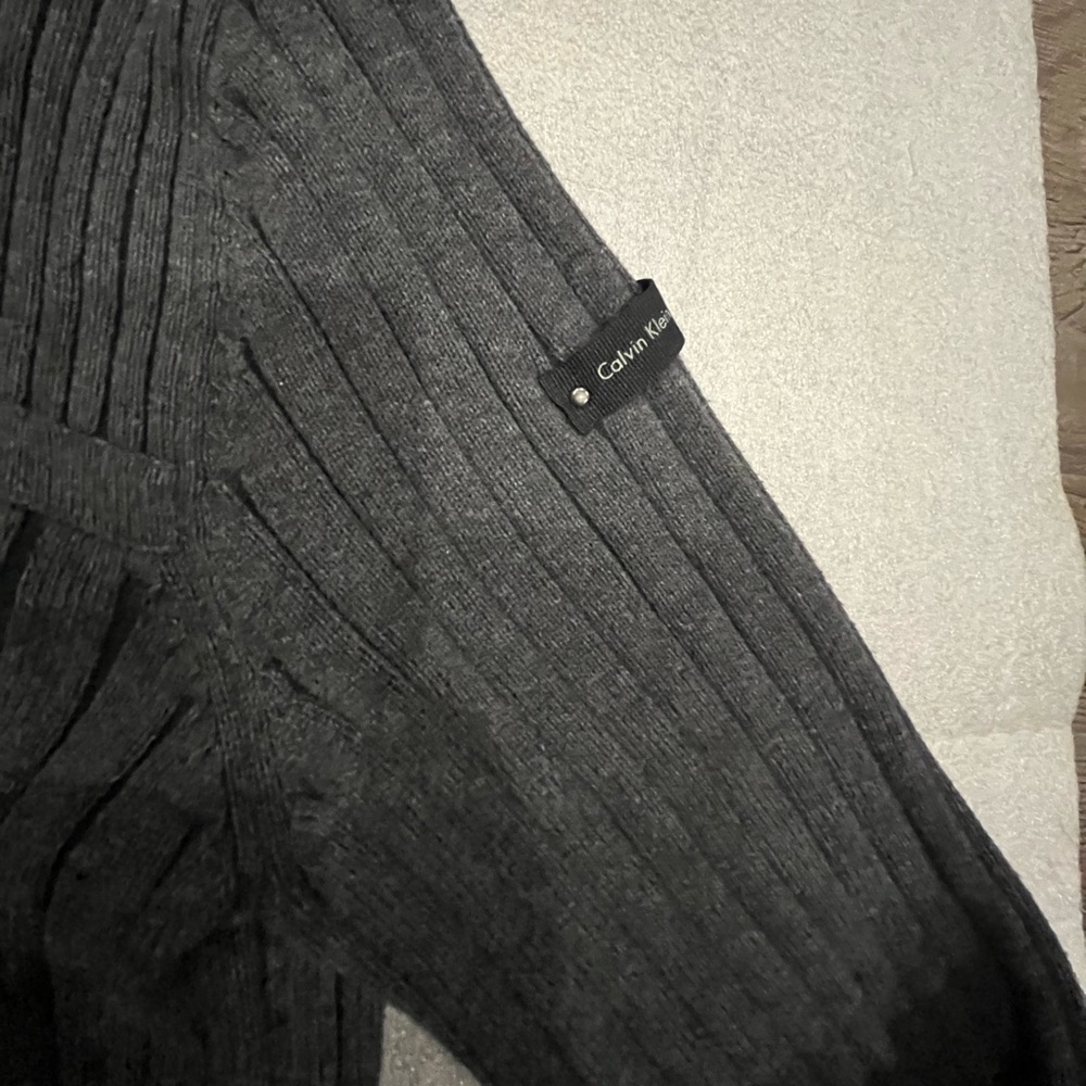 [M]Calvin Klein Jeans Gray Zip Up Ribbed Cotton Knit Sweater 1/4 Zip - Picture 4 of 8